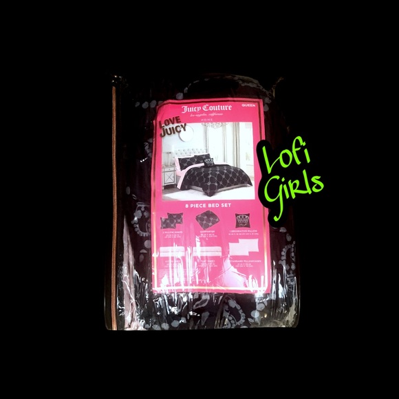 Juicy Couture Gothic Crown Argyle Black Silver Crown Pink Jacquard 8 pc Bed Set - Picture 5 of 11